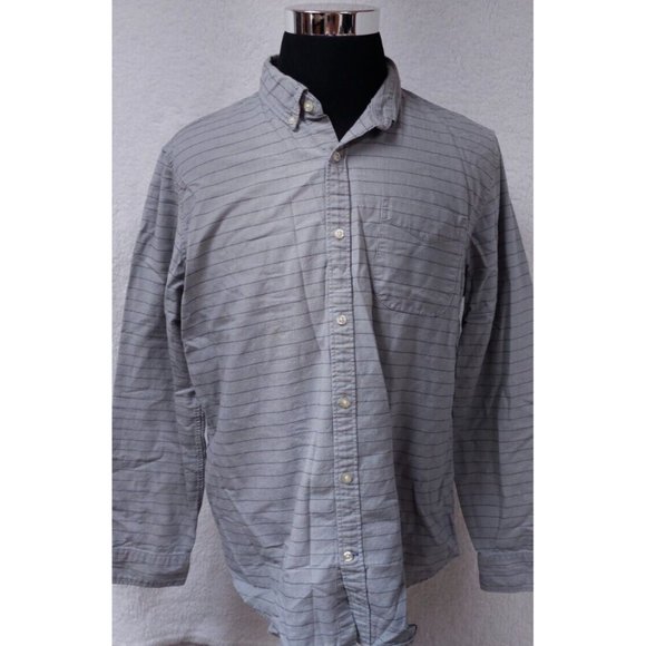 Gap Mens XL Light Grey Black Stripe Slim Fit Long Sleeve Button Up Shirt - Picture 1 of 11